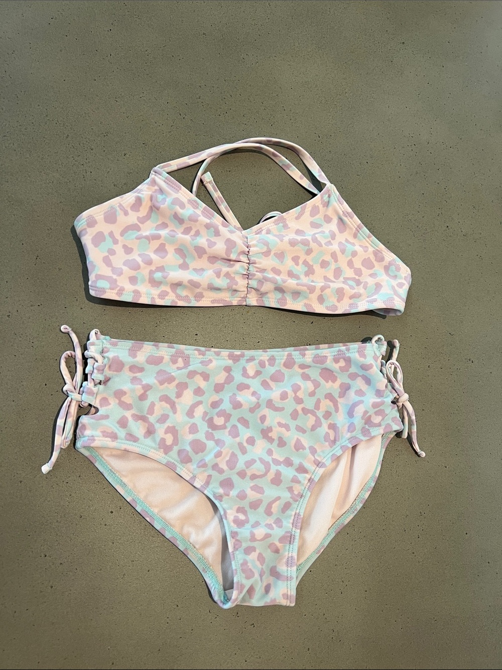 art class Pastel Pink & Light Blue Leopard-Print Girls Swim Bikini
